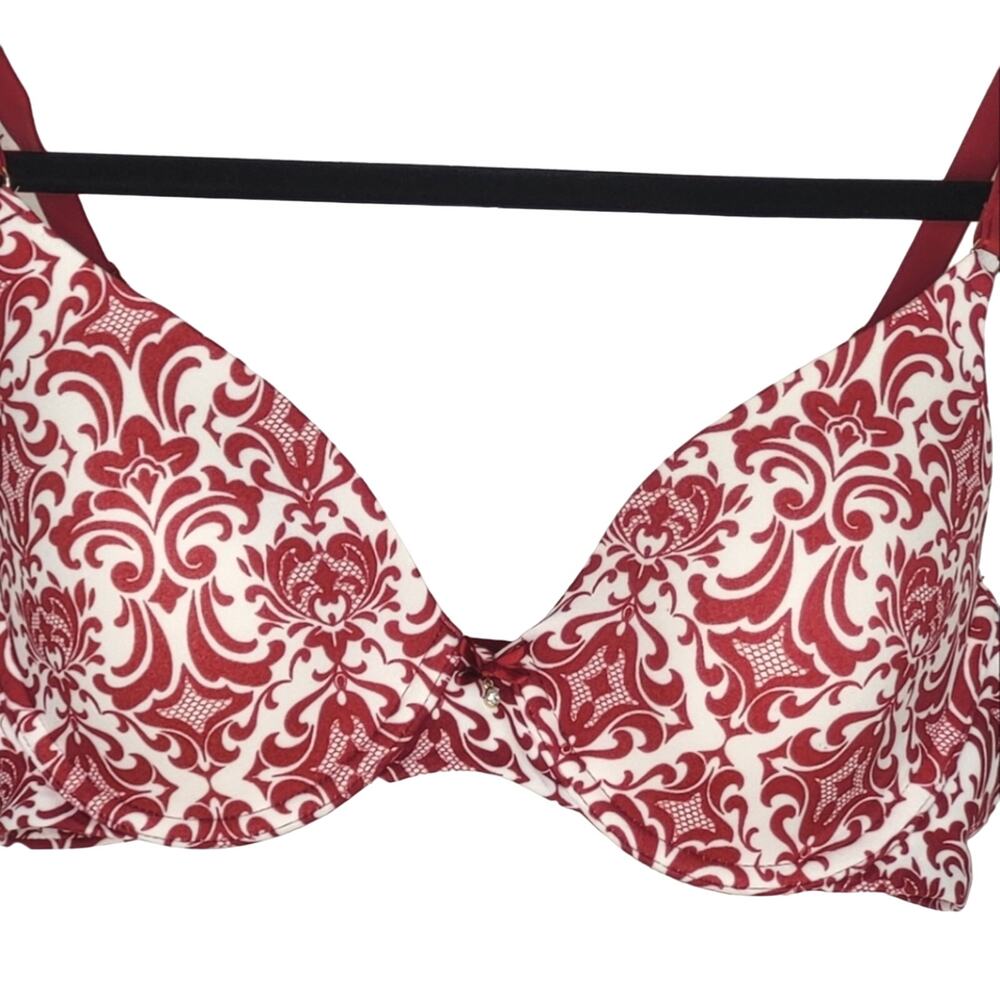 SOMA Embraceable Demi Red and White Fleur De Lis Printed Bra Size 34C - Picture 2 of 7